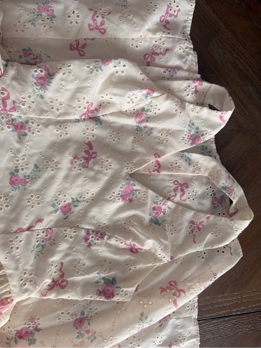 Cream Eyelet Dress with Pink Floral & Bow Print